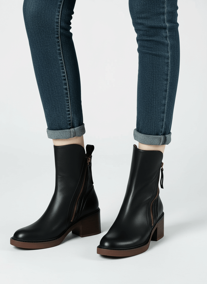 Helena – Botki Damskie Skórzane na Słupku z Zamkiem