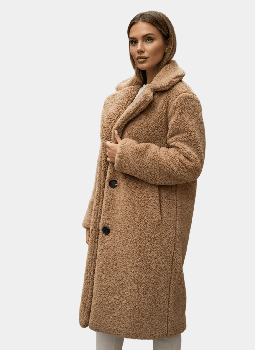 Mila – Płaszcz Teddy Damski z Polarowym Wykończeniem