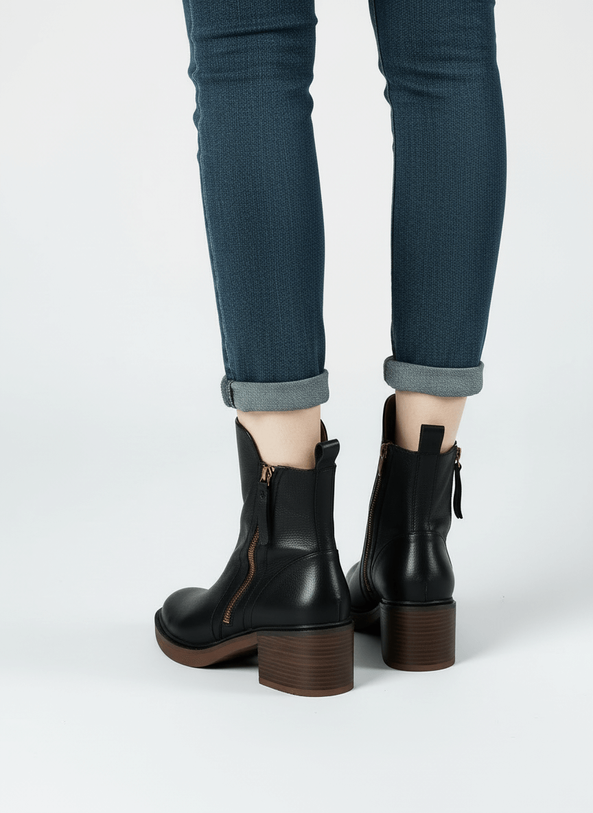 Helena – Botki Damskie Skórzane na Słupku z Zamkiem