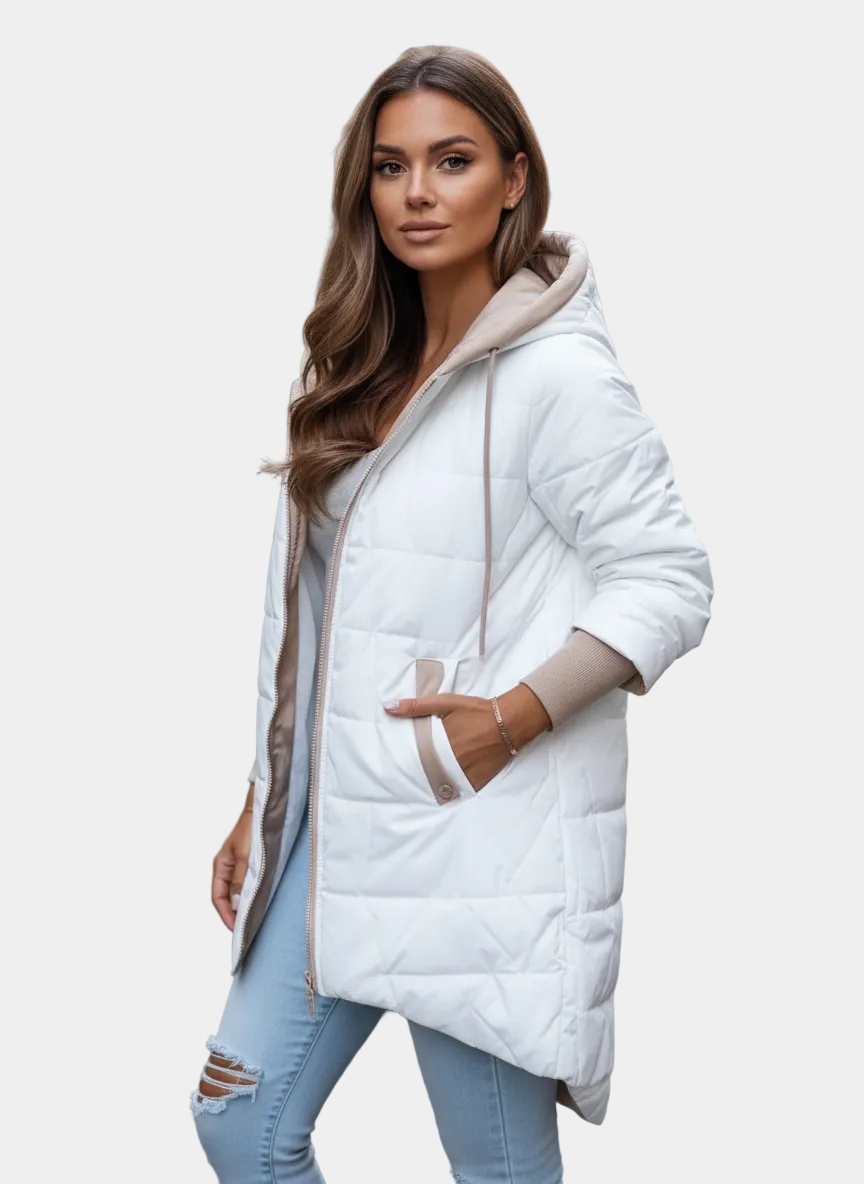 Zofia – Kurtka Pikowana Damska z Kapturem i Paskiem