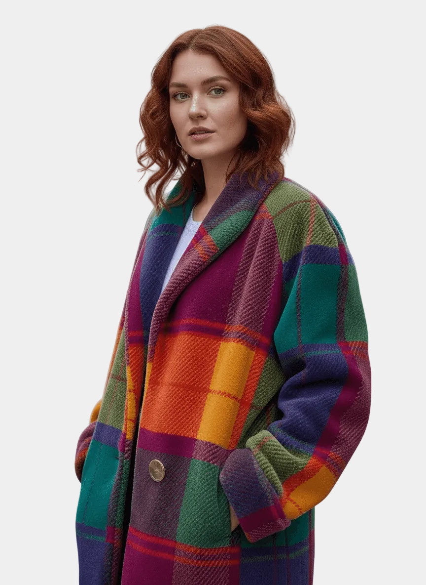 Iga – Płaszcz Damski w Kratę z Kieszeniami