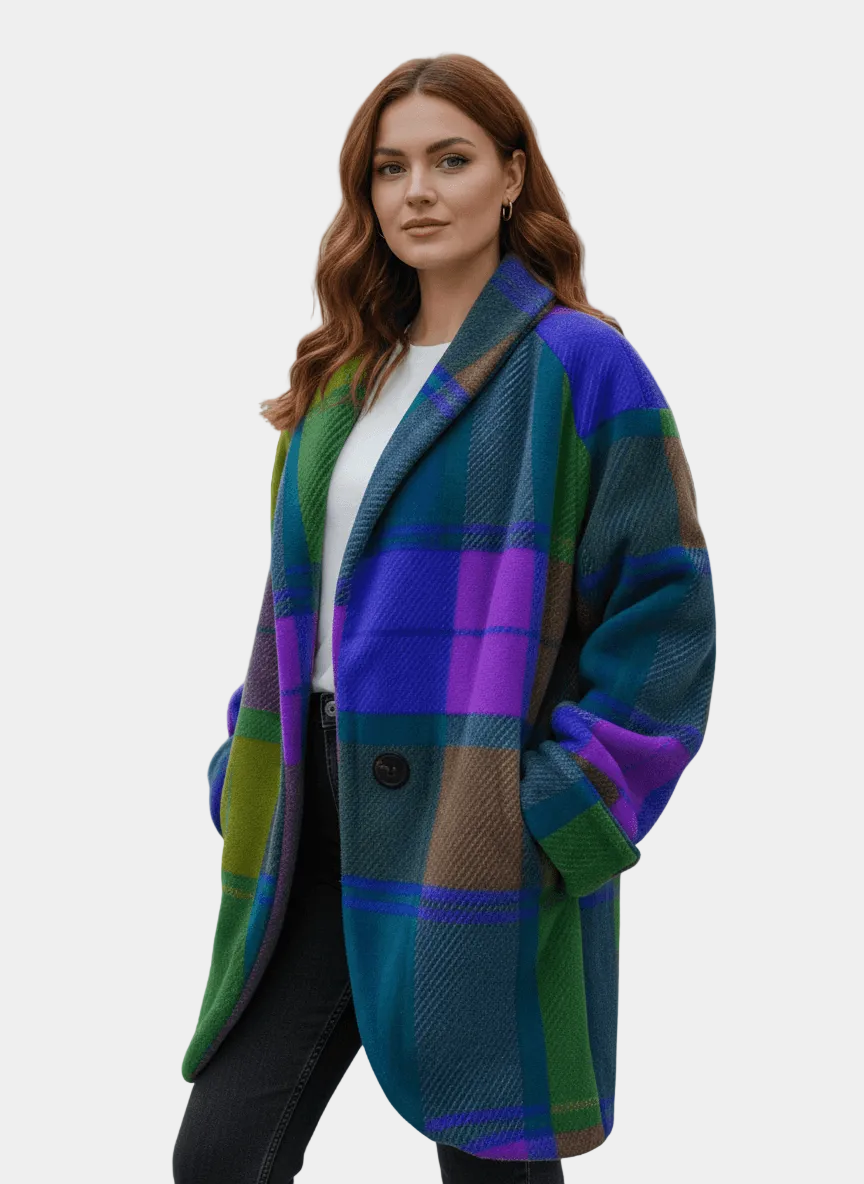 Iga – Płaszcz Damski w Kratę z Kieszeniami