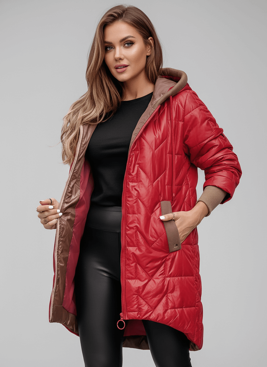 Zofia – Kurtka Pikowana Damska z Kapturem i Paskiem